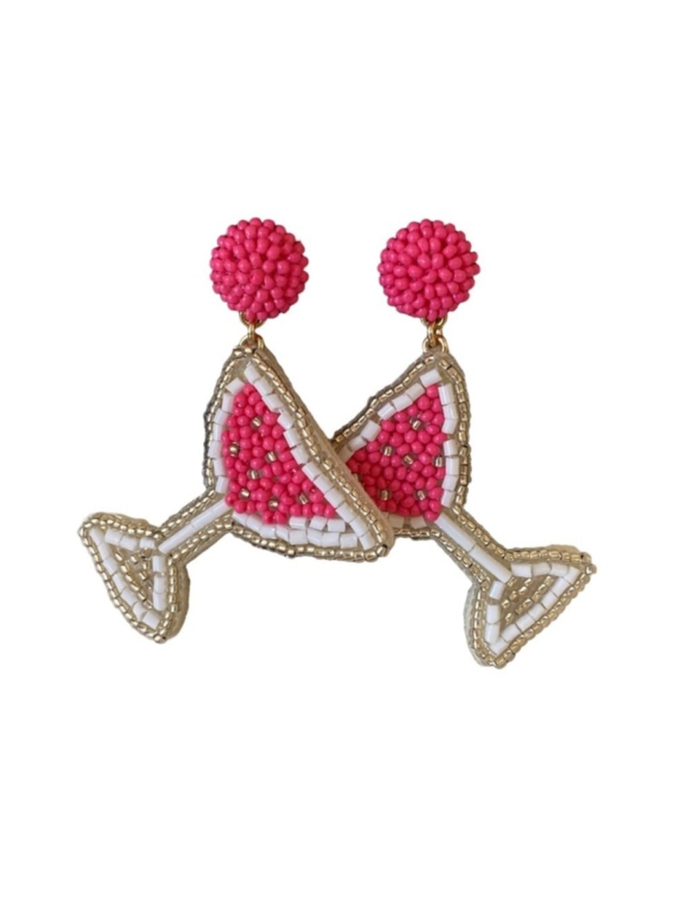 J. Crew Martini Glass Beaded Statement Earrings Pink Gold NEW - Picture 6 of 7